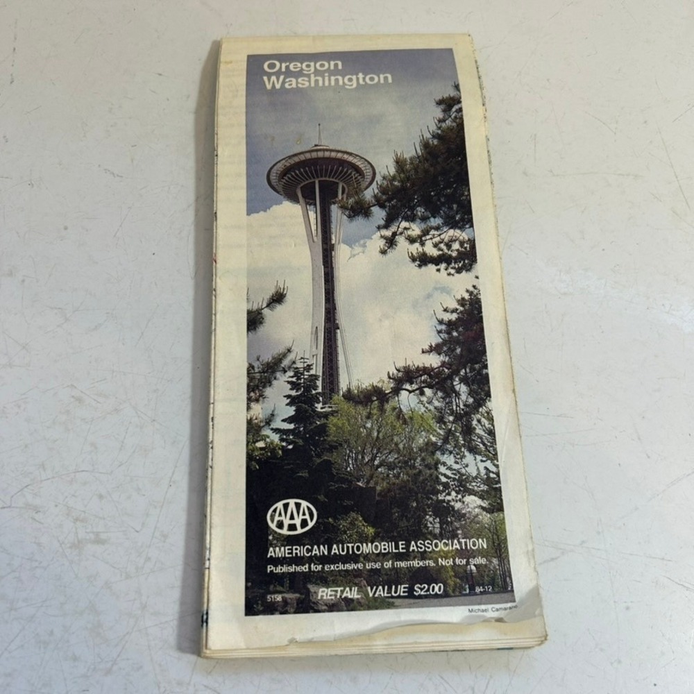 Vintage 1985 AAA Oregon Washington Road Map Space Needle Cover Pacific Northwest